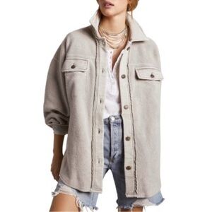 free people gray button down shirt jacket shacket